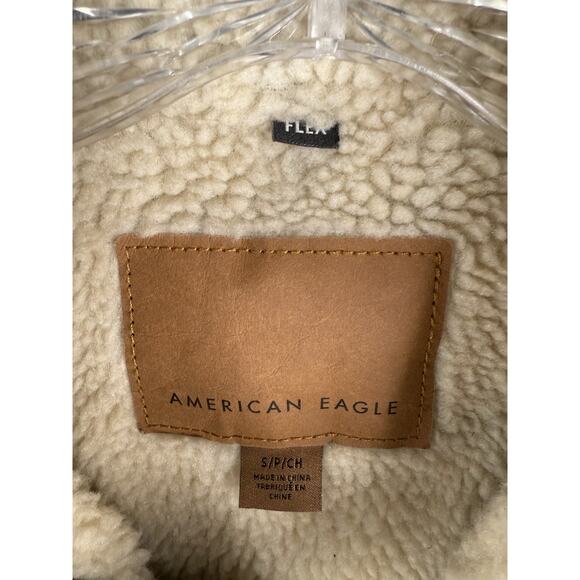 American Eagle Denim Jacket Mens Small Blue Sherpa Lined Bomber Trucker Biker - Picture 3 of 10